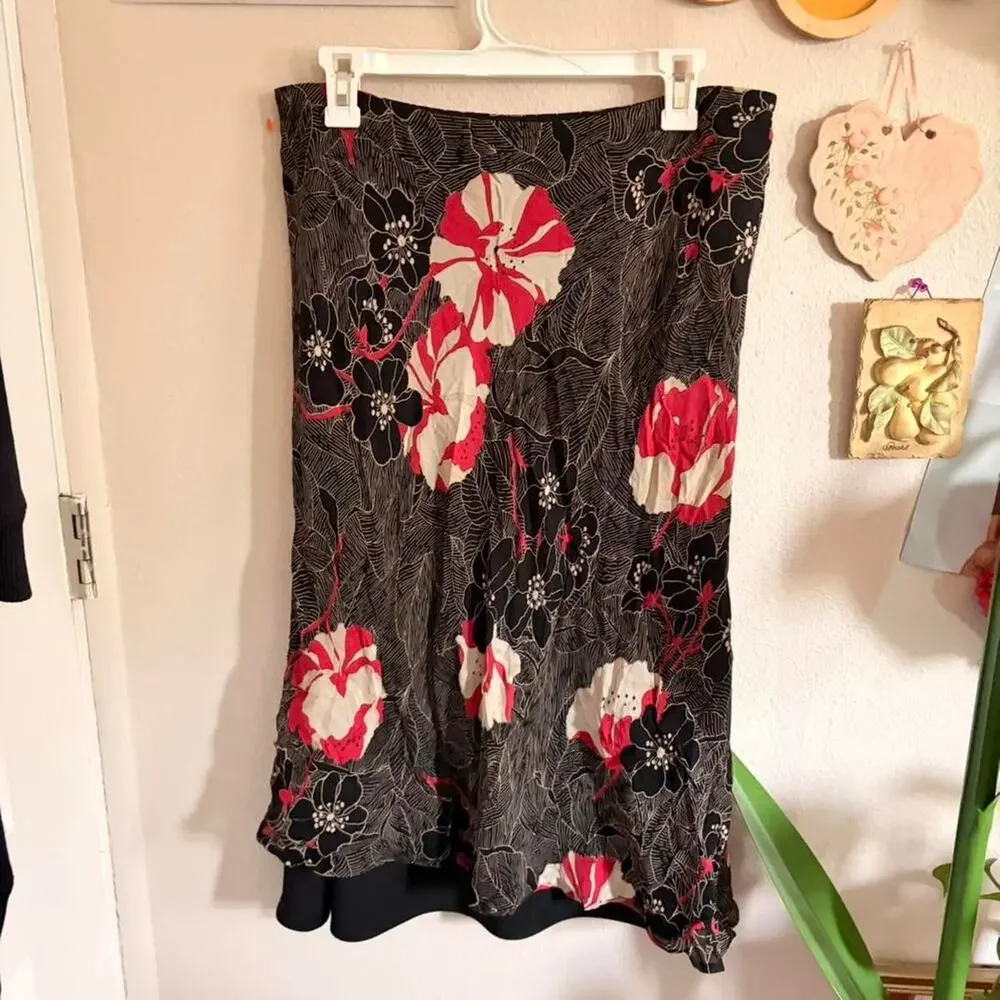 Casual Corner Floral Hibiscus Midi Skirt 8